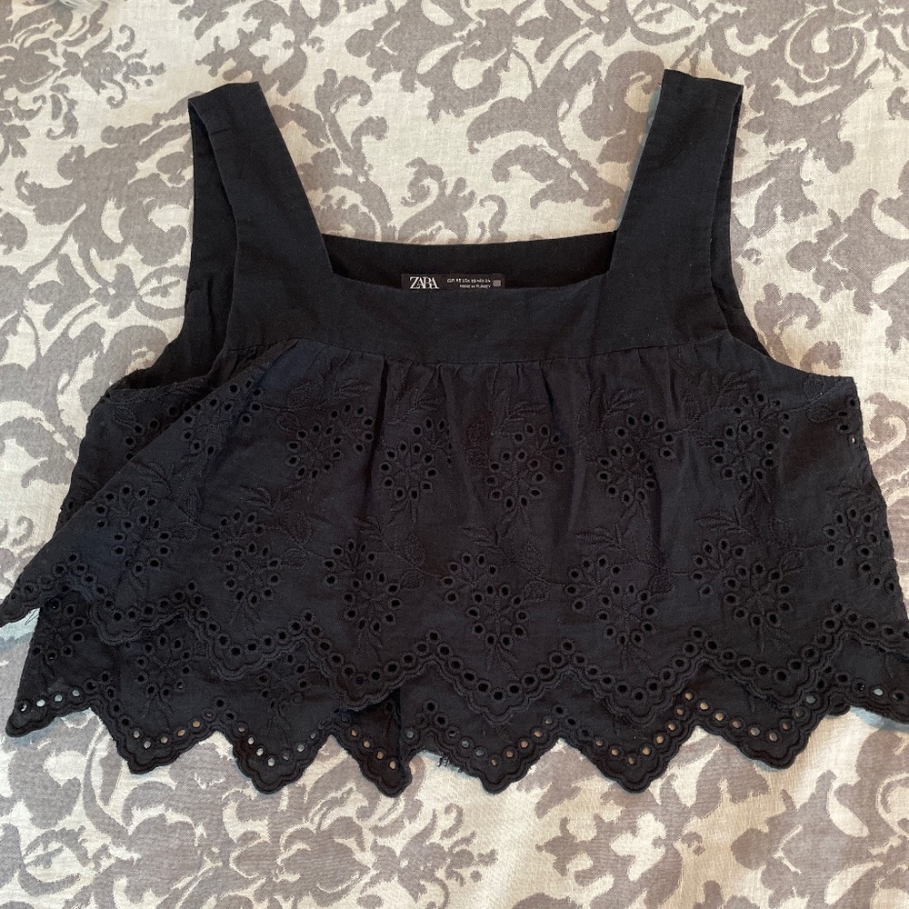 Zara Black Embroidered Top